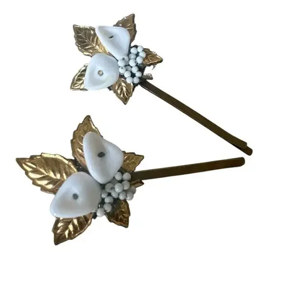 Romantic Floral Hair Pins Set Vintage Jewelry Bridal Winter Gift Coquette Girl - Picture 4 of 6